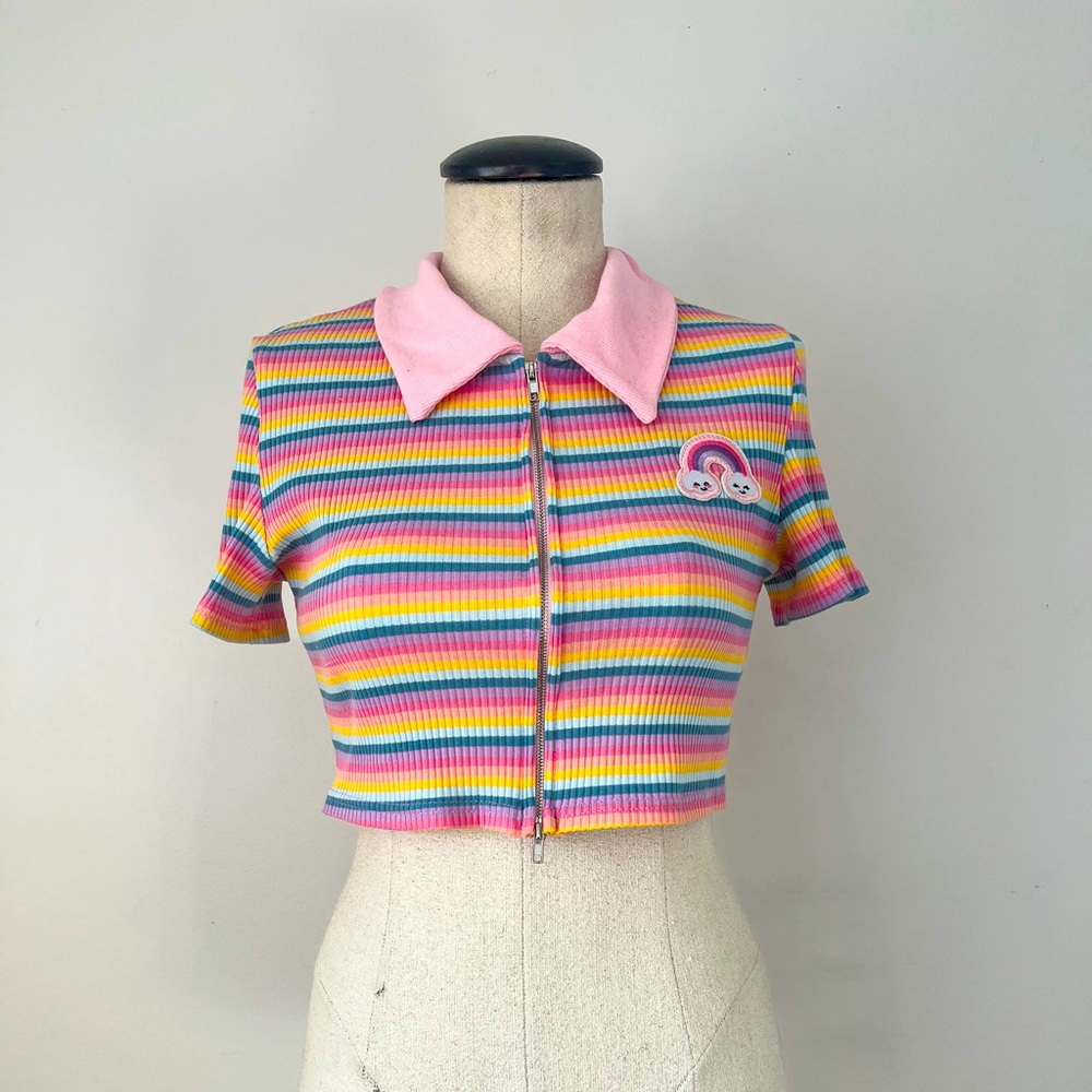 Rainbow crop top with zipper